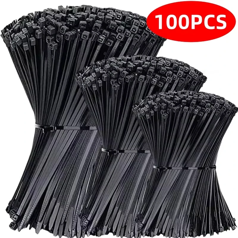 100PCS Plastic Nylon Cable Ties Self-locking Cord Ties Straps Adjustable Cables Fastening Loop Home Office Wire Zip Ties