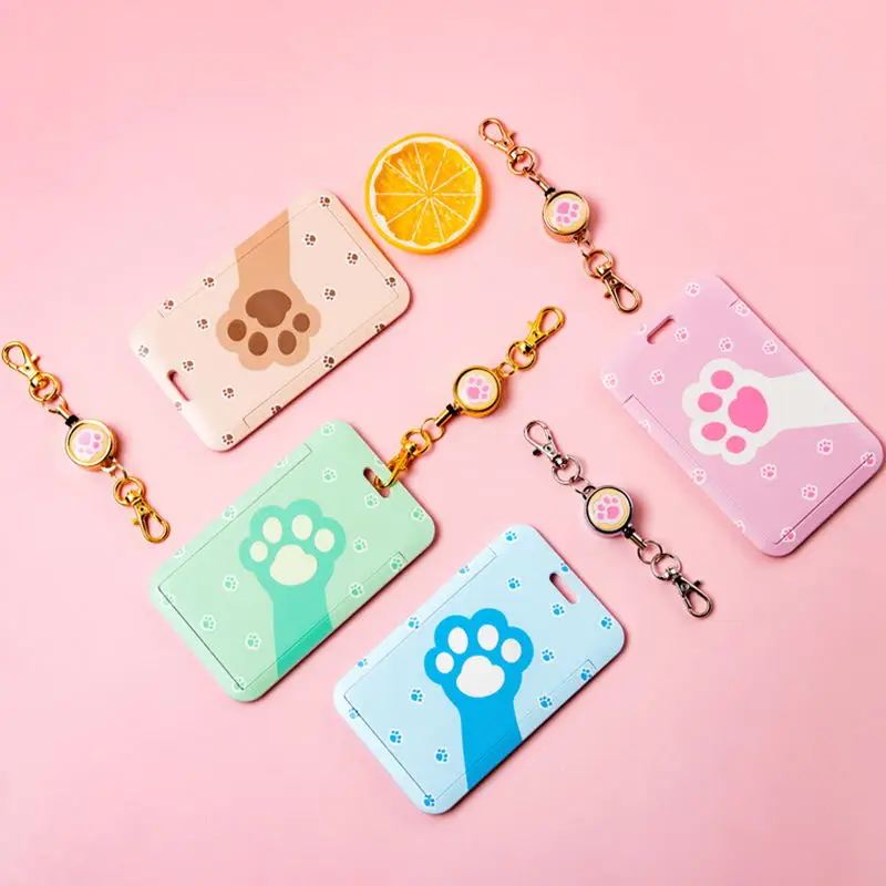 Cute Multifunctional Card Holder With Cartoon Cat Paw Pattern Card Student Card Protective Case Worker Brand Access Card Holder