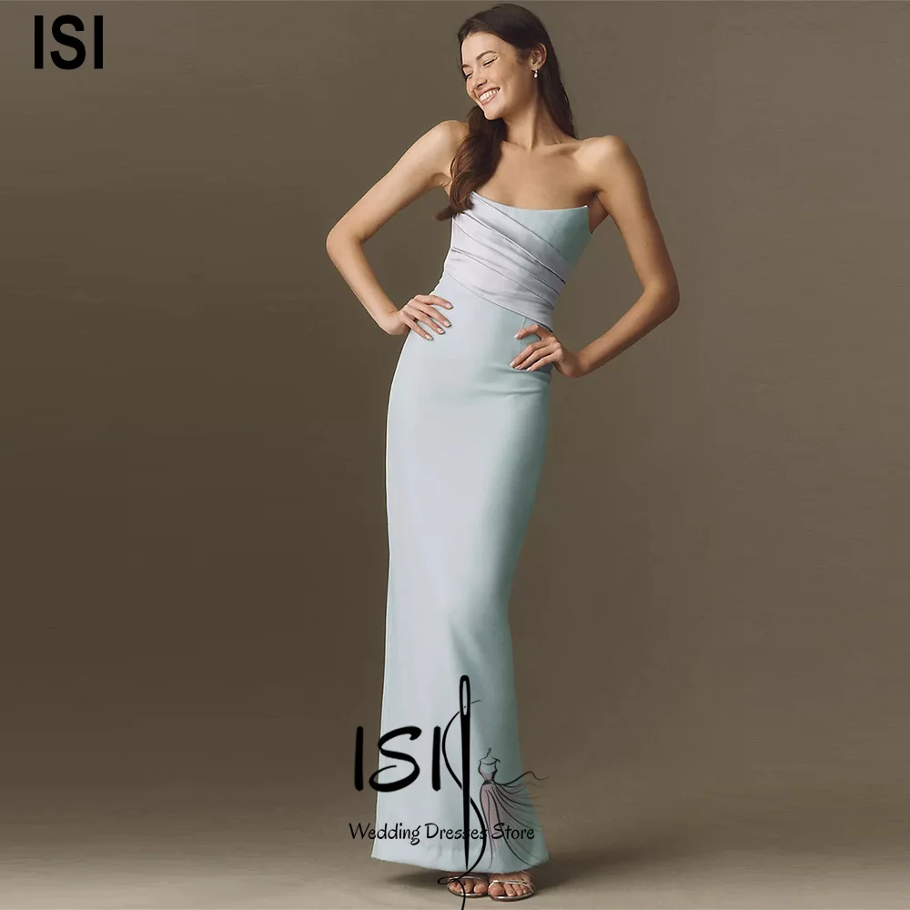 Vestido de Noche Azul Claro Estilo Sirena, Sin Tirantes, Satinado, Elegante, para Fiesta, Vestidos de Fiesta Personalizados, Marca ISI Fashion ﻿