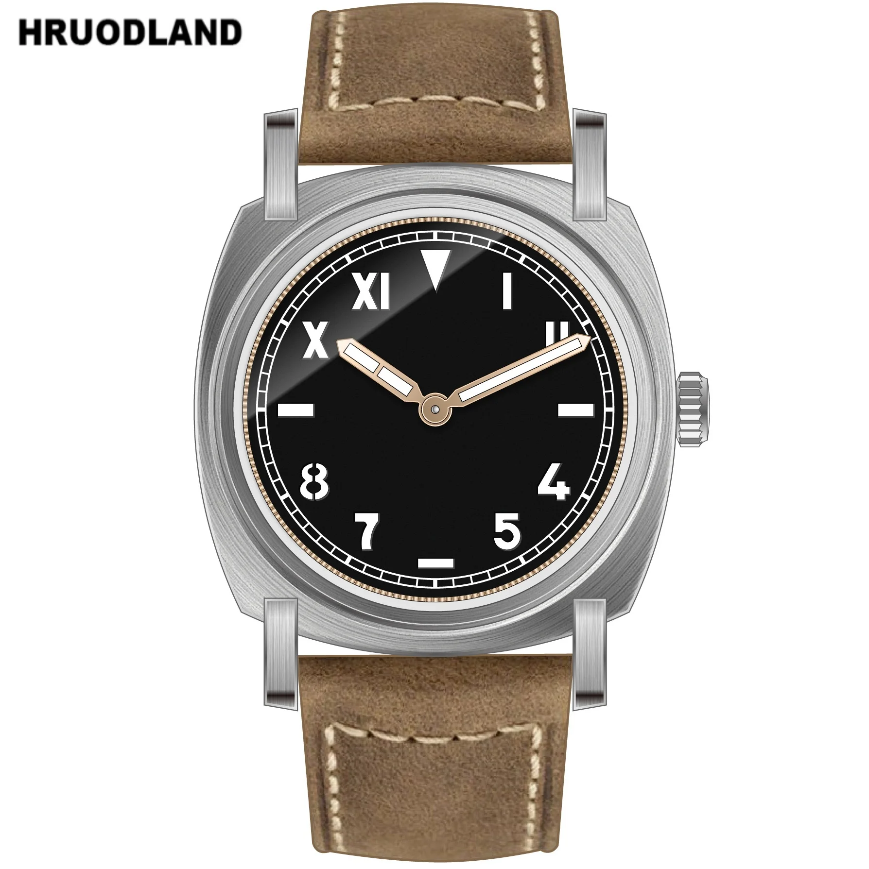 Hruodland New Retro Casual Men's Quartz Watches 44mm Stainless Steel Sapphire Crystal Luminous Waterproof Wristwatches