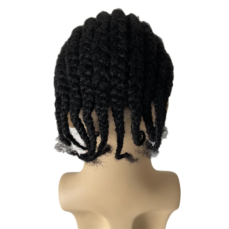 Indian Virgin Human Hair Replacement #1 Jet Black Afro Corn Braids 8x10 Full Lace Toupee for Black Men