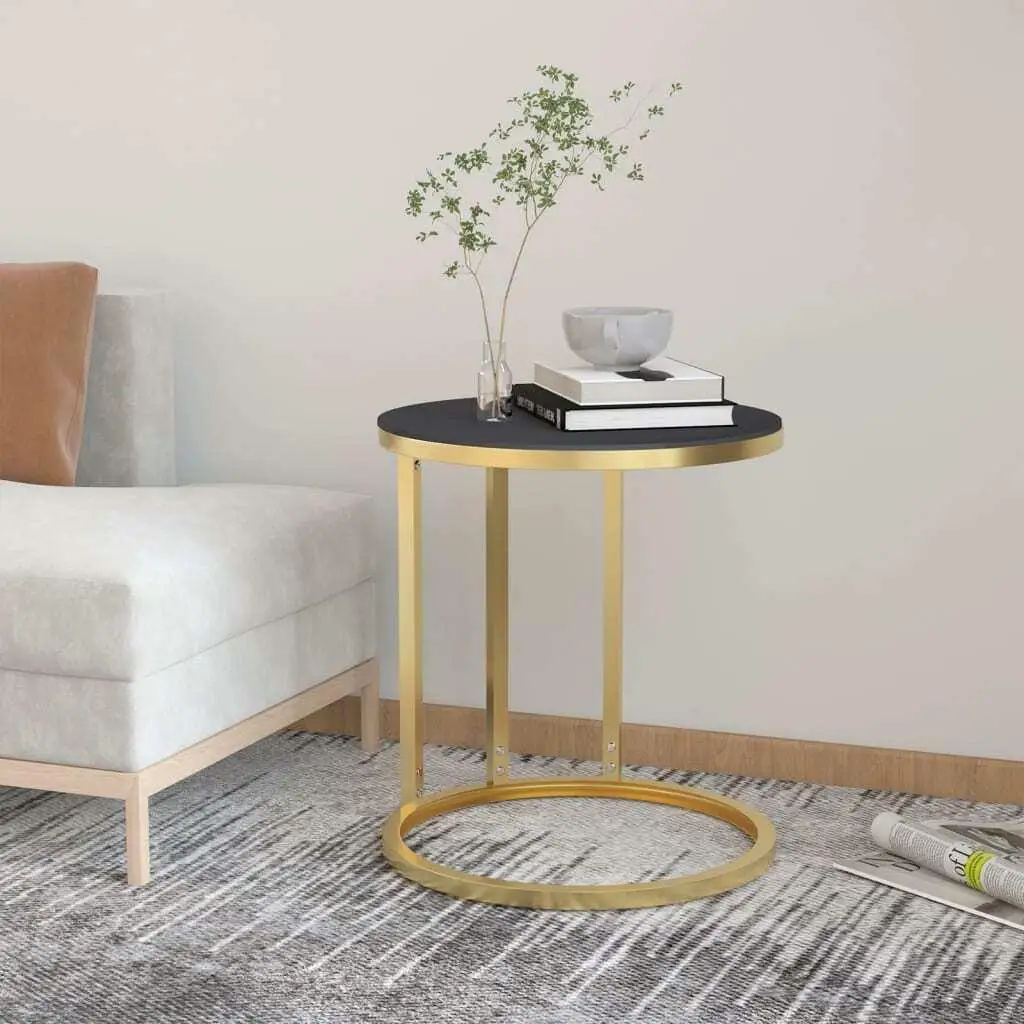 Elegant Gold & Black Side Table with 17.7” Tempered Glass Top - Modern Accent Furniture