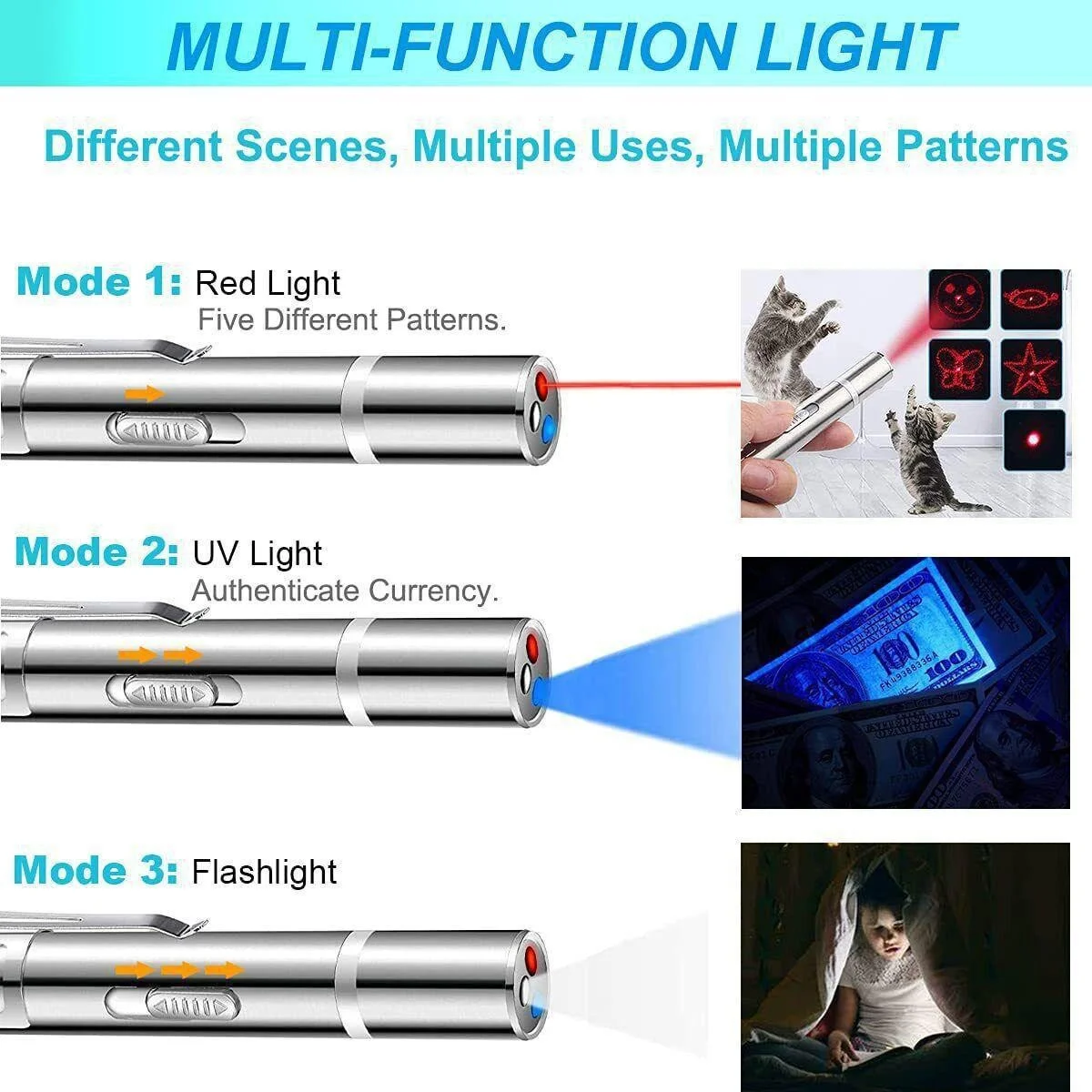 Gatto giocattolo laser 3 modalità multipli proiezione per proiezione lazer punta a led punta a led giocattoli gatti interattivi per la presa in giro per interni