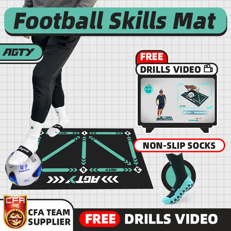 Soccer Training Mat Non Slip With Drills Video Foldable Kids Adults Dribble Training Mat Indoor Outdoor Football Equipment