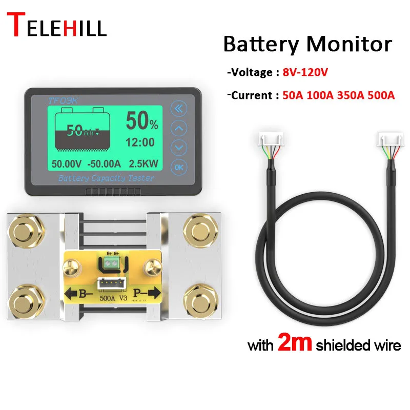 TF03K Coulomb Meter 8-120V 50A 100A 350A 500A Battery Level Indicator Voltmeter Capacity Detector for Electric Car Touring Car