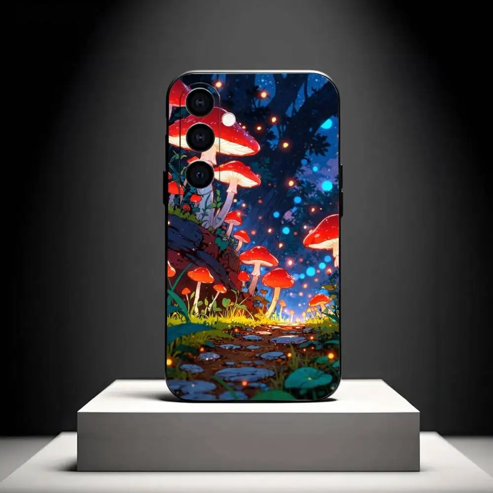 حافظة هاتف Trippy Art Mushroom لهاتف سامسونج جالاكسي A73، A72، A71، A70، A53، A52، A51، أخرى غلاف أسود ناعم #2