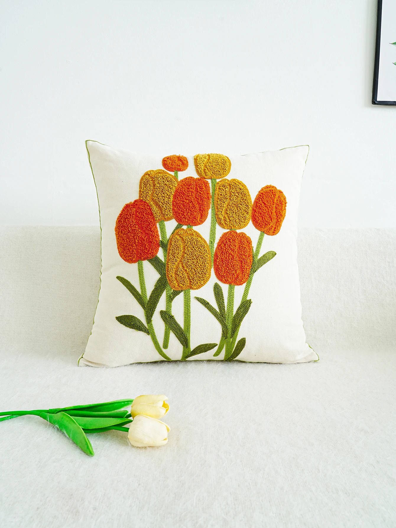 1pc Plant Flower Pattern Embroidered Polyester Cushion Cover  For Home Decor Without Core 45cm*45cm