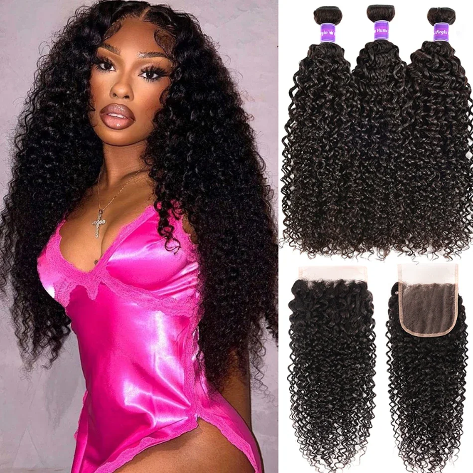 

12A Kinky Curly Human Hair Bundles With Frontal HD Transparent 13x4 Brazilian Jerry Curl Weave Deep Wave Bundles With Clossure