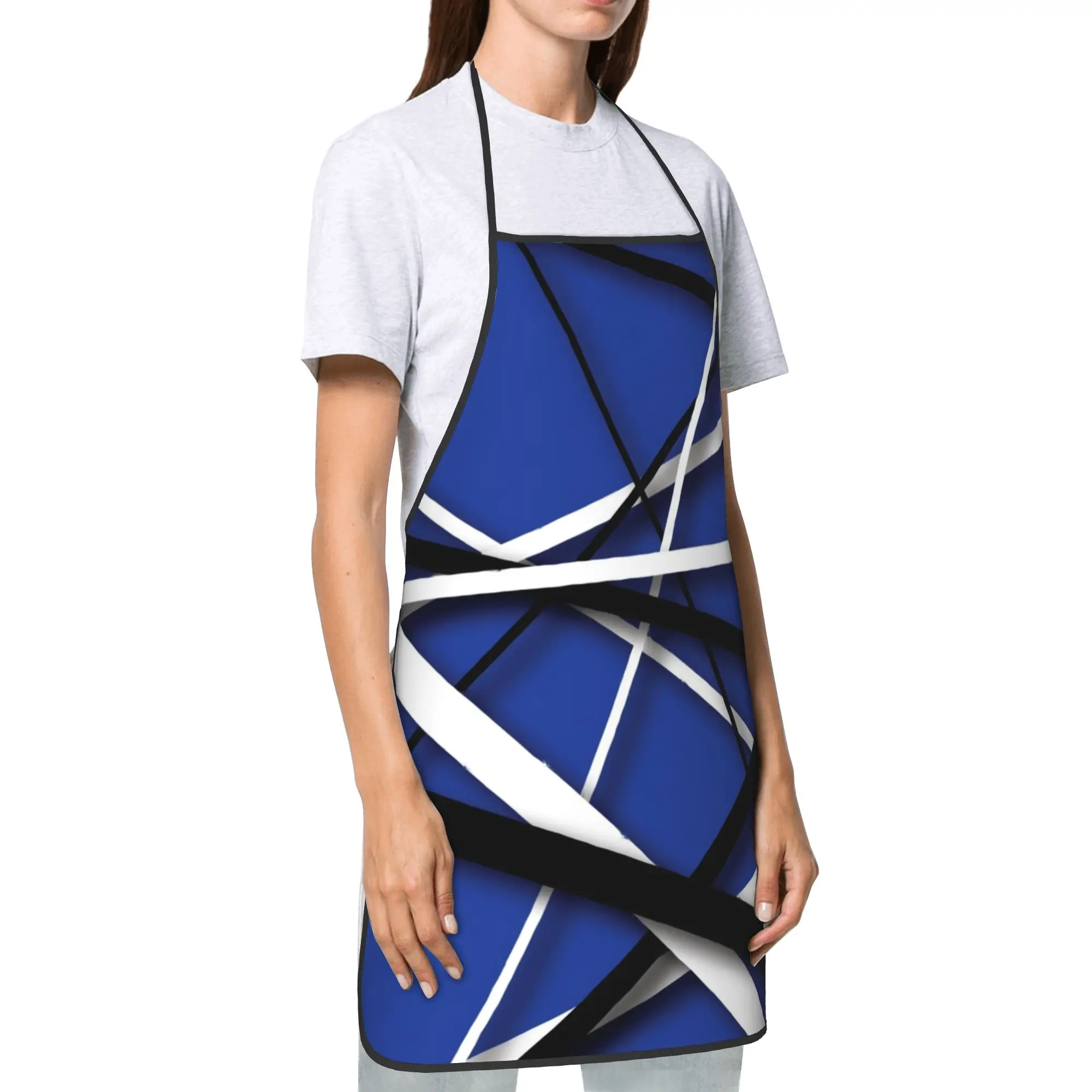Delantal Van Halen Blue Rock Stripes, delantales de moda para cocina, accesorios de cocina, delantales de restaurante y barbería sin bolsillo