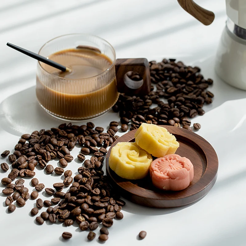 Coffee Cup Set Glass Tea Cup with Spoon Wood Coaster Simple Household Milk Tea Cup-A27R