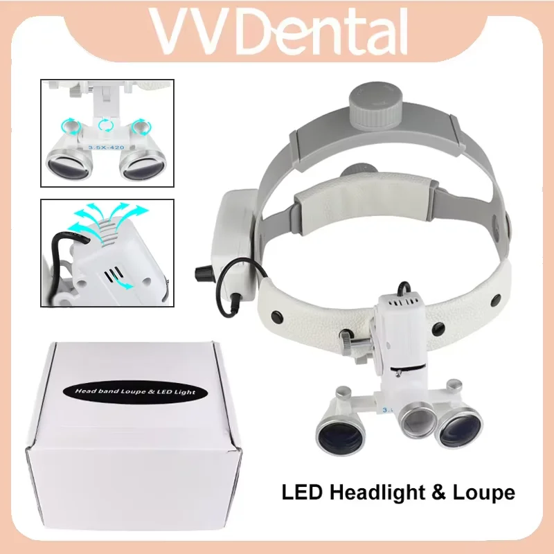Dental LED Light Lamp Binocular Loupes Magnifier 2.5X/3.5X Ajustable Brightness Spotlight 5W Medical Headlamp Surgical Headlight