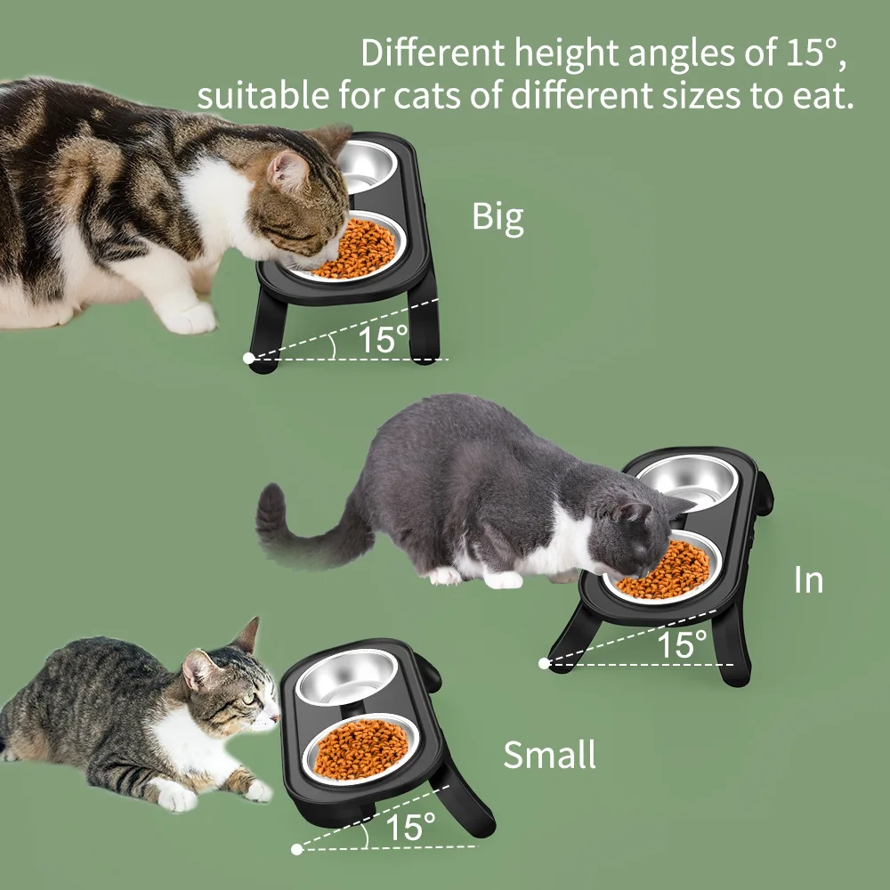 Roestvrijstalen Antislip Dubbele Hondenkom Opgeheven Kattenvoer En Waterbak Kleine Hond 15 ° Gekantelde Verhoogde Drinkbakken Voor Het Voeren Van Huisdieren