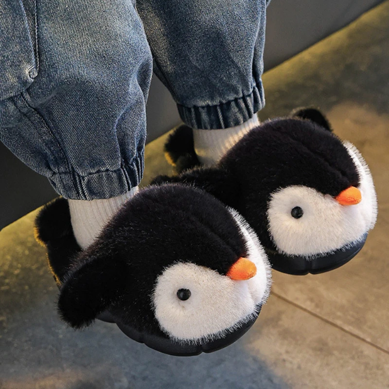 

Penguin Children Slippers Cute Fluffy New Cotton Slipper 2025 Winter Warm Comfortable Indoor Cartoon Plush Floor Home Slippers