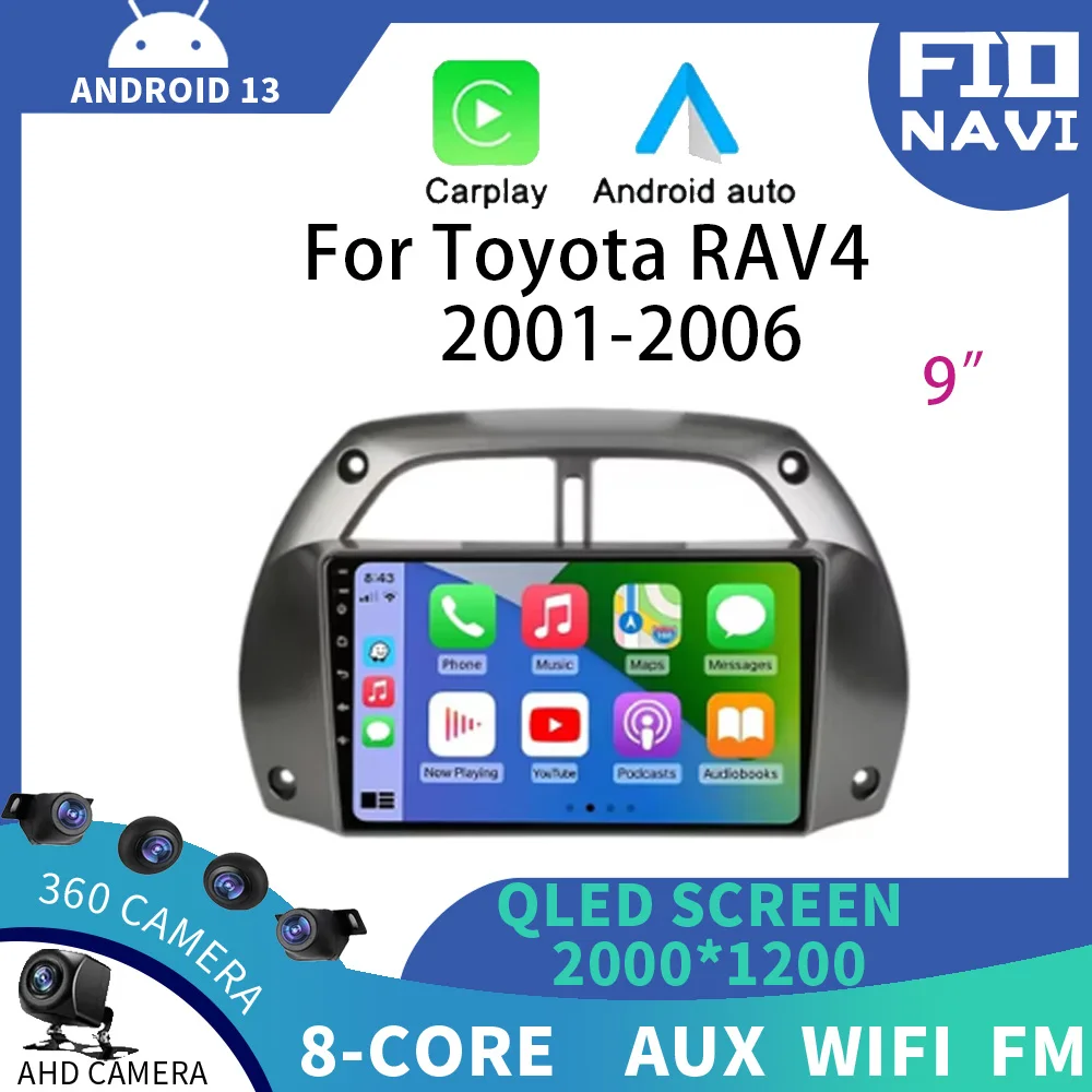 

Android 13 For Toyota RAV4 2001 2002 2003 2004 2005 2006 Car Radio Multimedia Video Player Navigation 4G WIFI GPS 360 Camera DSP