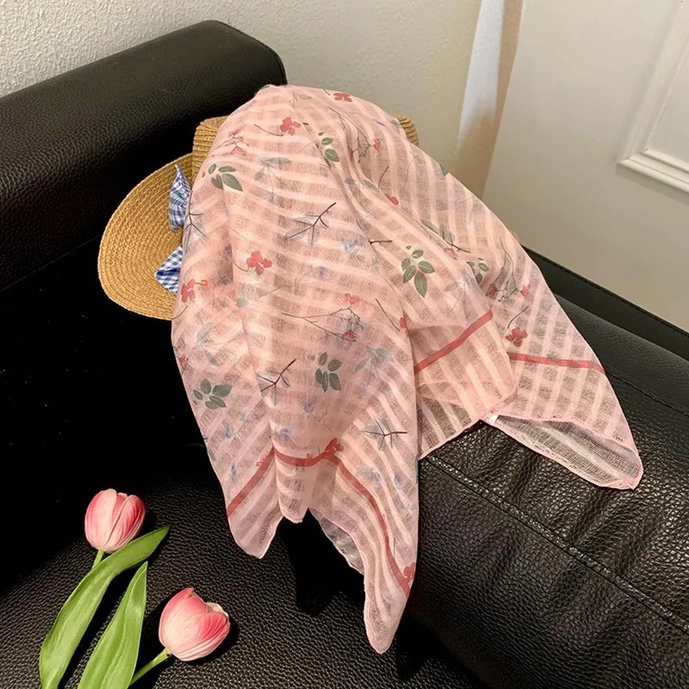 

Sweet Breathable Spring Silk Scarf Cotton Quick-drying Square Hijab Scarf Flax Sunscreen Scarves Bag Accessories