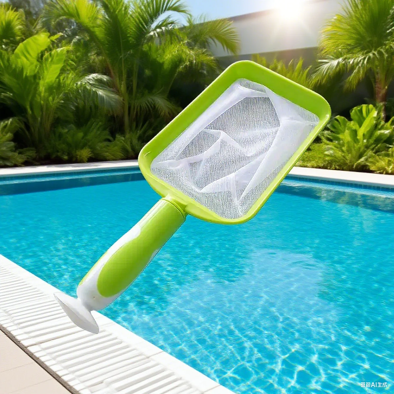 Red de limpieza de piscinas portátil verde: mango ergonómico y malla duradera para limpieza de algas/estanques