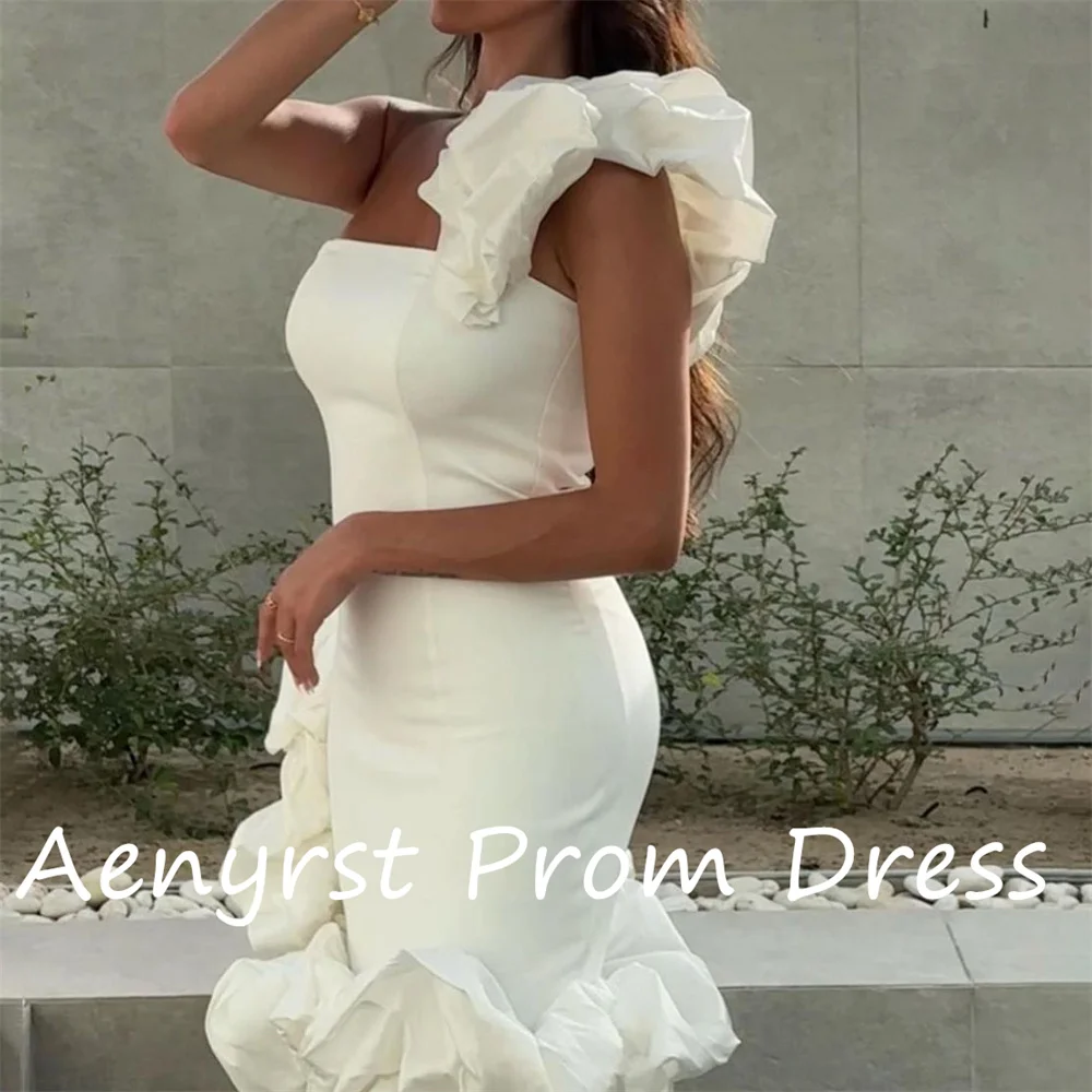 Aenyrst-Elegantes vestidos de cocktail sereia de um ombro para mulheres, babados cetim, vestidos de baile, simples