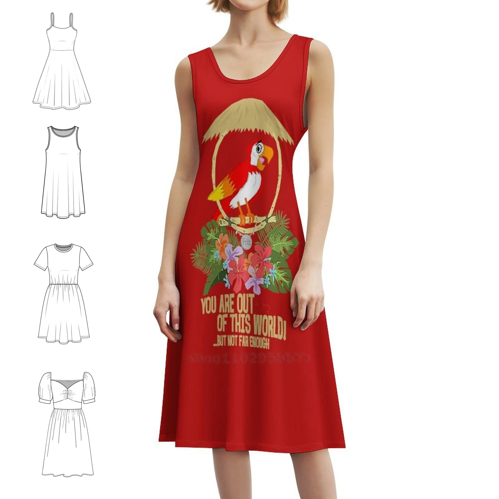 تيكي فريتز: فستان حفلات نسائي من Out Of This World ملابس نادي مطبوعة عصرية للإناث طيور تيكي أرض المغامرة