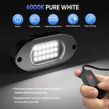 Honalia 4/6/8/12 燈 LED 岩石燈,純白光 6000K,帶開關,適用於越野卡車、SUV、4x4、ATV、船等車輛的底盤氛圍燈。 10 最佳銷售 汽車底盤燈 - №9