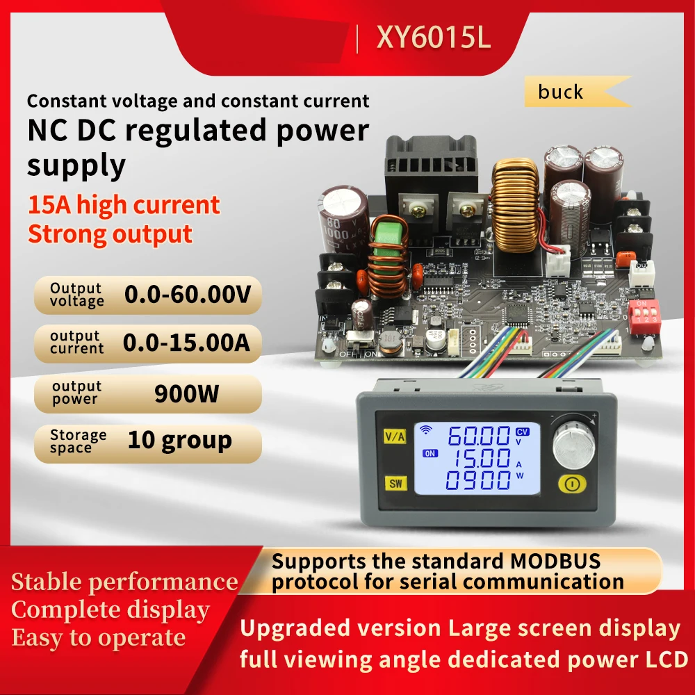

900 Вт, 15 А, 60 В CC CV, регулируемый понижающий преобразователь постоянного тока в постоянный ток, трансформатор постоянного тока 6,0-70 В до 0,0-60 В, понижающий преобразователь, регулятор напряжения