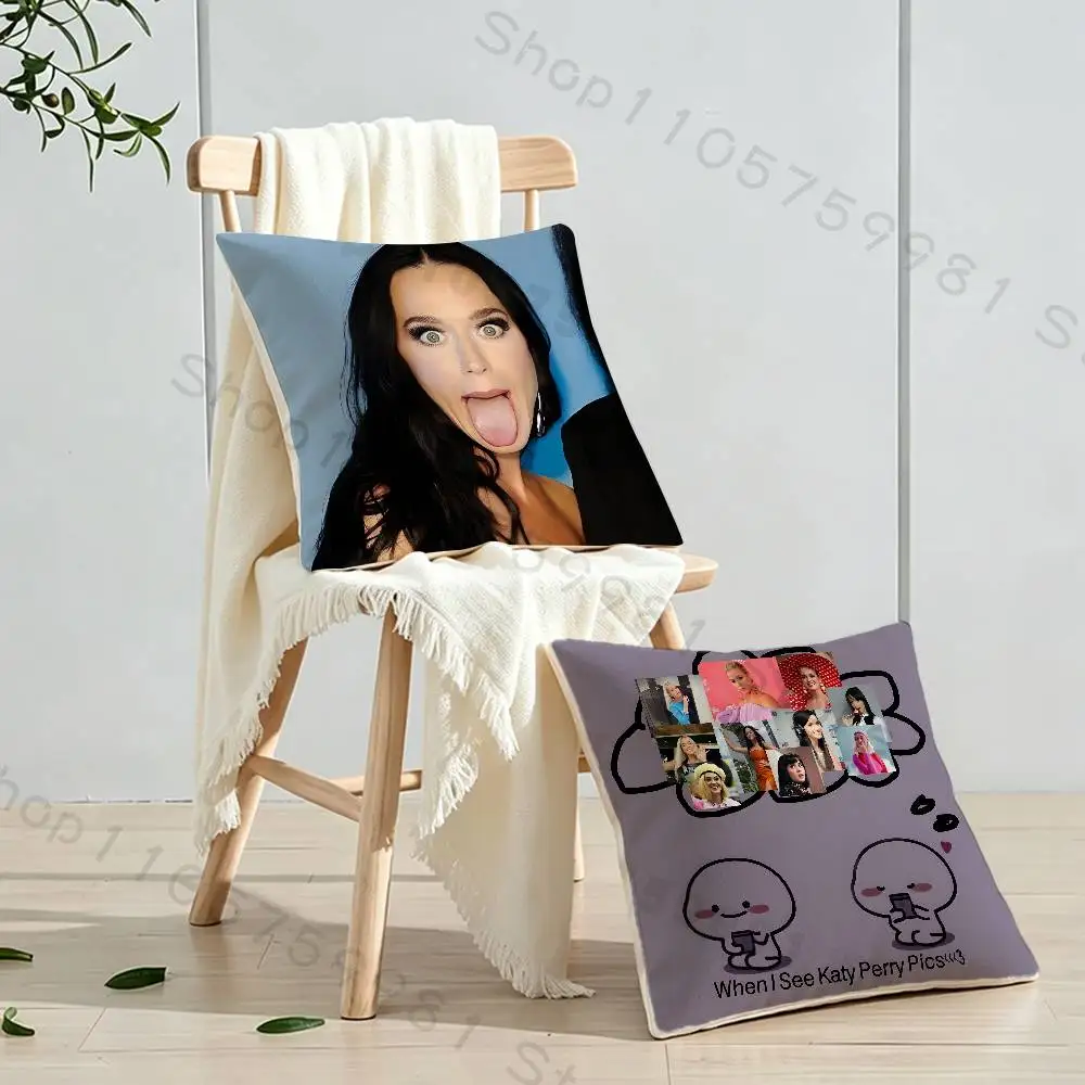 Funny Interesting K-Katy P-Perry Print Throw Pillow Cover Square Cushion Case for Living Room Bedroom Decor