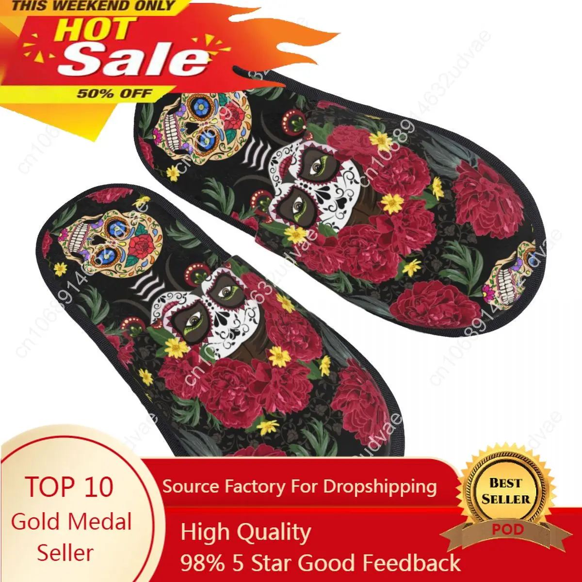 Men Women Plush Indoor Slippers Mexican Skull Girl Warm Soft Shoes Home Footwear Autumn Winter 2023