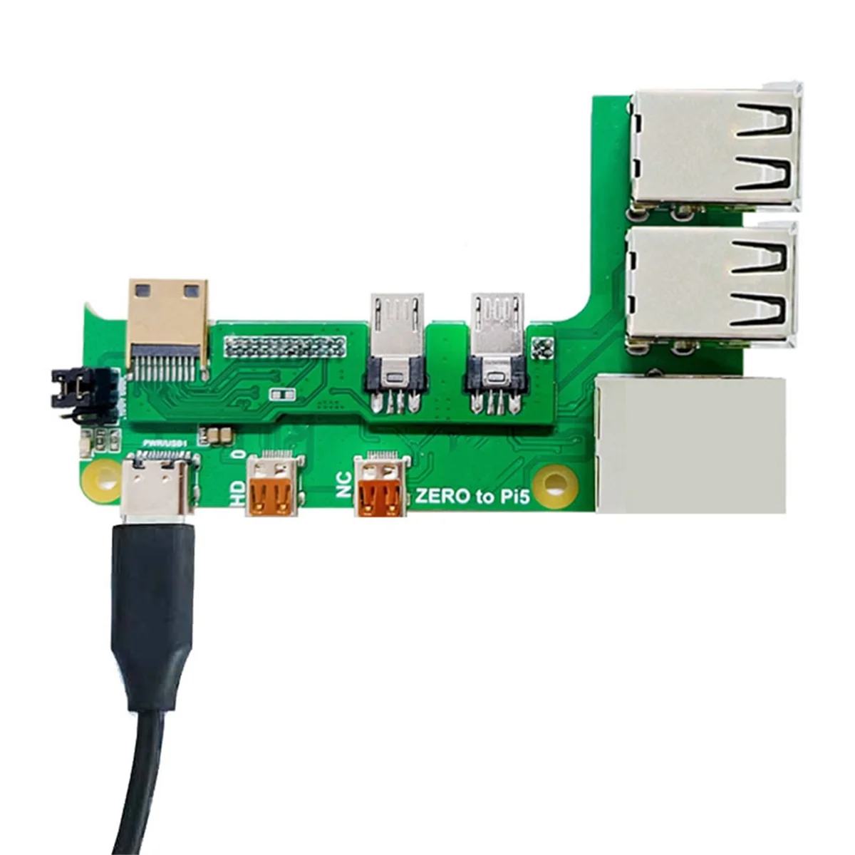 For Zero 2W to PI5 Expansion Board Zero to Pi5 Interface Adapter Zero USB HUB RJ45 HAT