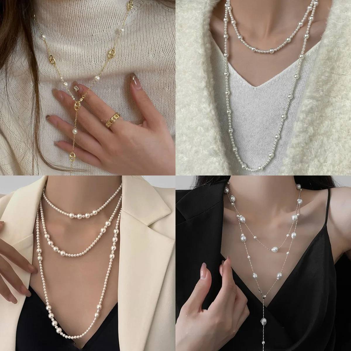

Autumn and Winter Korean Gentle Long Pearl Necklace, Retro Fashionable Temperament Sweater Chain Light Luxury High-end Necklace