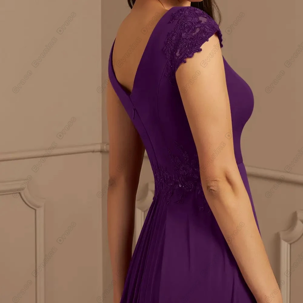 퍼플 스쿱 모어 오브 브라이드 드레스 여성용 비치 쉬폰 웨딩 파티 드레스 플리츠 2025 여름 신상 로브 드 소와레 지퍼