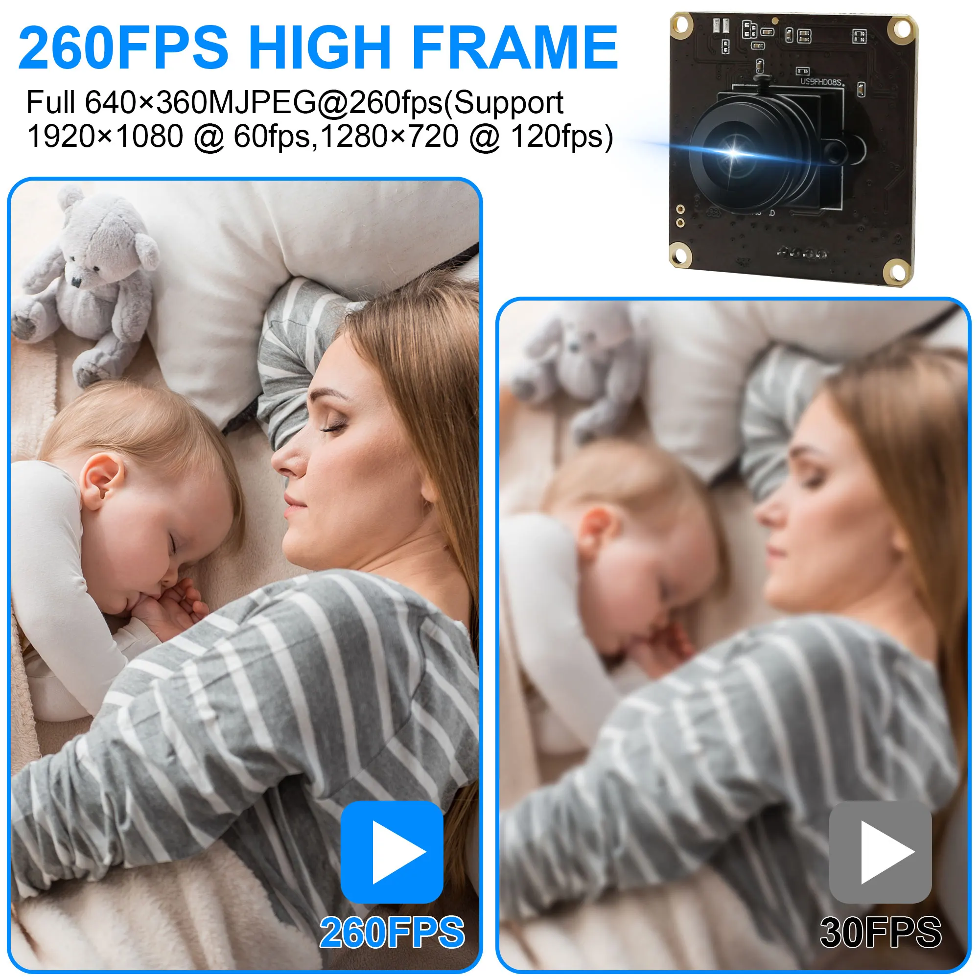 Telecamera USB ELP 2MP 60fps ad alta velocità 1080P 60fps, 720P 120fps, 360P 260fps Webcam di protezione di sicurezza grandangolare Fisheye per Mac