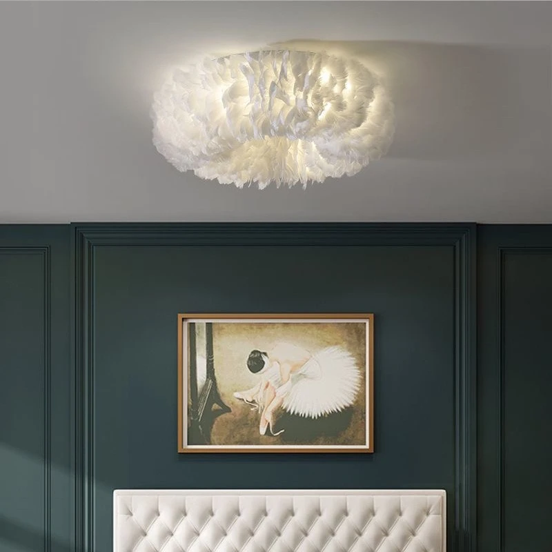 Designer Feather LED Ceiling Lamps Creative Rotundity E27 Bulb Bedroom Living Room Restaurant Study Romantic Atmosphere Lighting