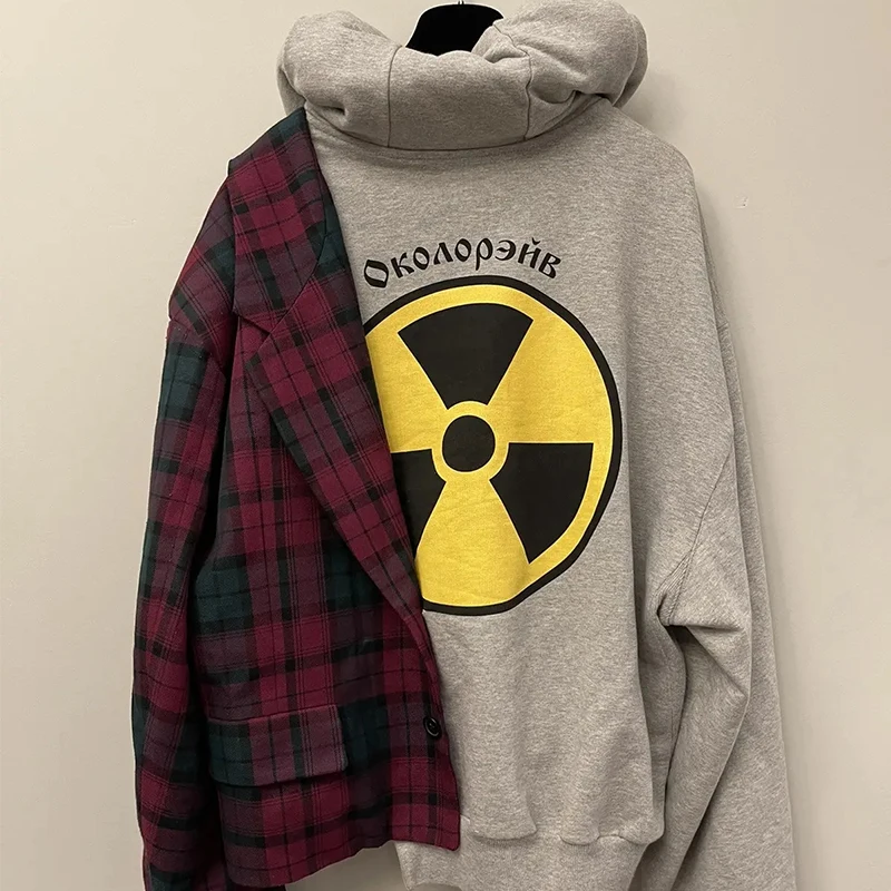 

Personality Street Irregular Hoodie Design Sense Vintage Print Zipper Cardigan Sweater Ins Style