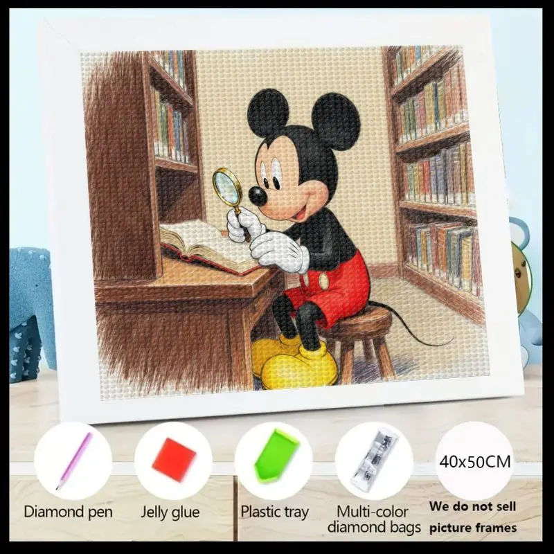 

1 шт. Disney Микки Маус читает в библиотеке 5D набор для алмазной живописи, 40x50 см полная дрель DIY персонаж мультфильма хрустальные стразы
