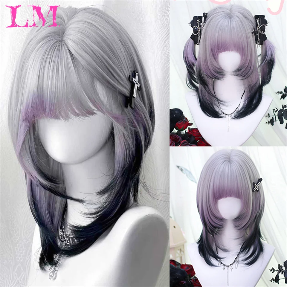 

LM Синтетический Ombre Розовый Женский Короткий Прямой Парик Аниме Игра Косплей Пушистый Термостойкий Парик для Ежедневной Вечеринки