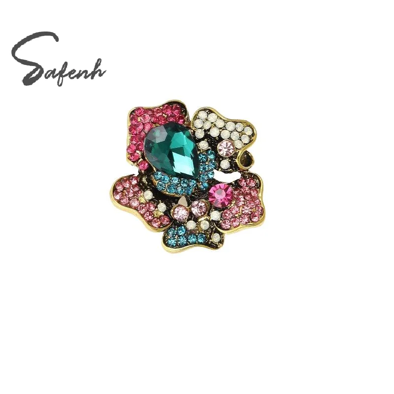 Fashion Rhinestone Plant Flower Brooches For Women Clothing Coat Party Accessries Gifts