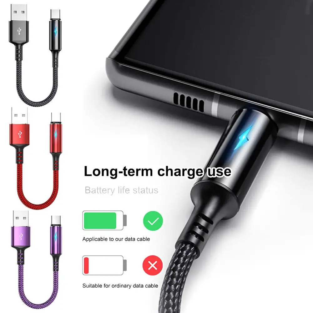 25cm Short Nylon Charger Data Cable Micro Usb Type C Cables For Ios Android Phone 2.4a Fast Charging Power Bank Phone Cord D6m4