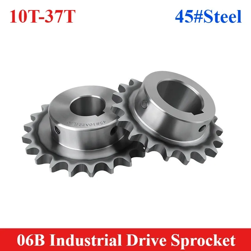1pc 06B industrial drive sprocket wheel chain drive sprocket 45# Steel 10 11 12 13 14 15 16 17 18 19 20-37 Tooth Bore 12-28mm