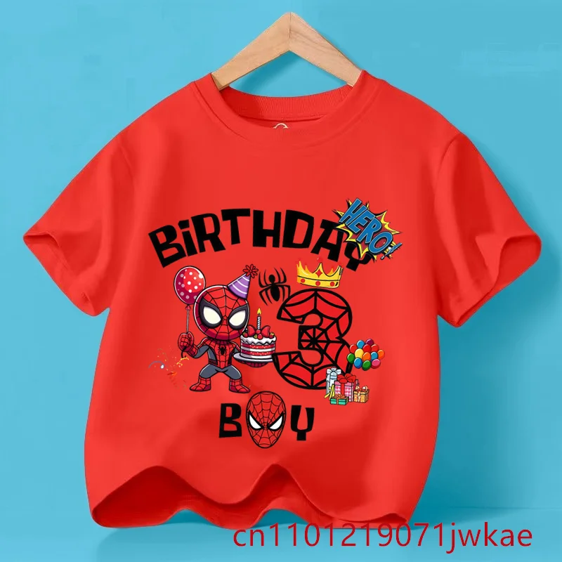 

2025 Fashion Tops Marvel Spiderman Kids Birthday Gift Party Tshirts Baby T-Shirt Tees Boys T Shirt with Clothes Children