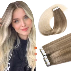 XDhair Tape in Hair Extensions 50g 14 Inch 22 Inch Ash Brown to Platinum Blond Tape Hair Extensions