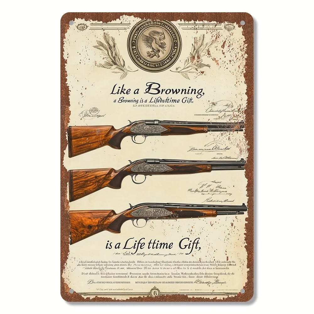 Vintage Firearm Metal Tin Sign - es, Rustic Wall Art with 