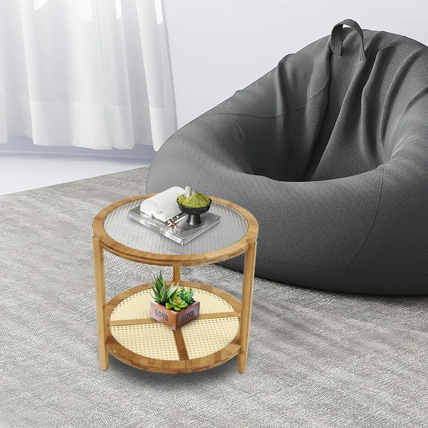 Round Coffee Table 2 Tier Farmhouse End Coffee Tray Snack Table With Storage Small Wooden Coffee Table For Living Room Office