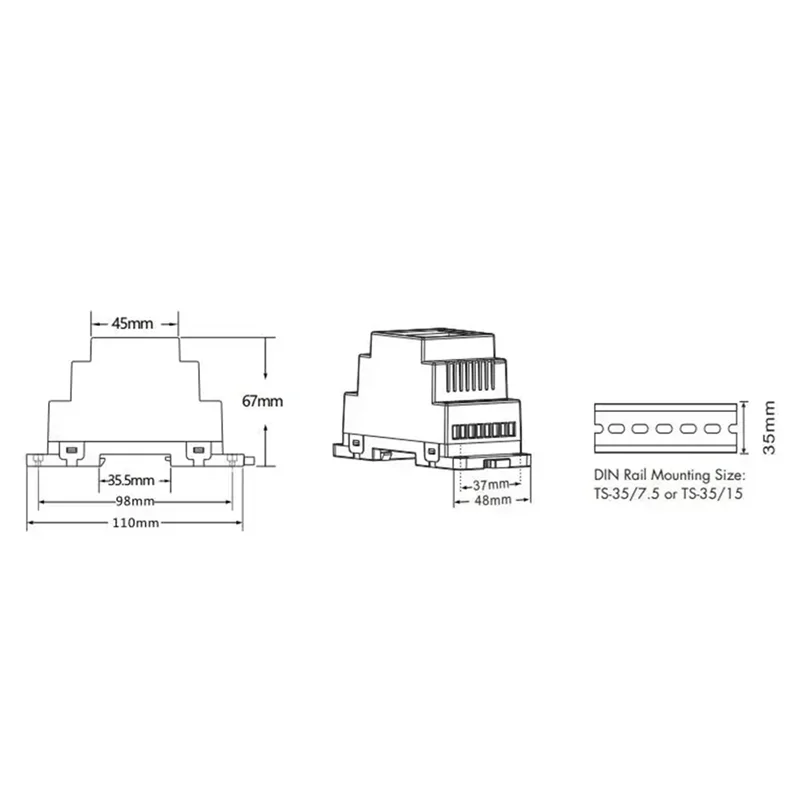Hot-12-24VDC CV Dimmer DA4-D (Din Rail)(DT6) 4Chx5a PMW Dimming 4 X (60-120)W Driver For Single Color RGBW Tape Strip Light
