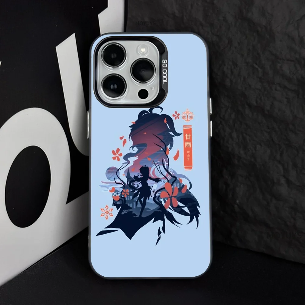 Ganyu Genshin Plenilune Gaze Phone Case IMD Color Silver Shell For IPhone 16 15 14 13 12 Pro Max Plus