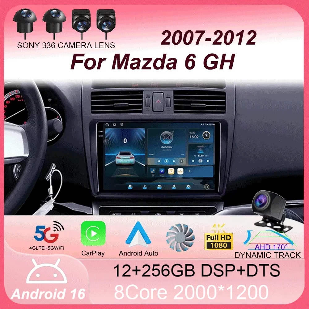 

Android 16 Carplay Auto Car Radio For Mazda 6 GH 2007 2008 2009 2010 2011 2012 Multimedia GPS Video Player Stereo 2din Head Unit