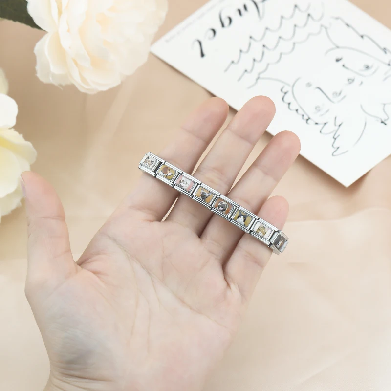 Hapiship Wholesale Women Fashion Animals Cat Dog Italian Charm Fit 9mm Stainless Steel Bracelet Drop Shipping Gift Jewelry TZ057