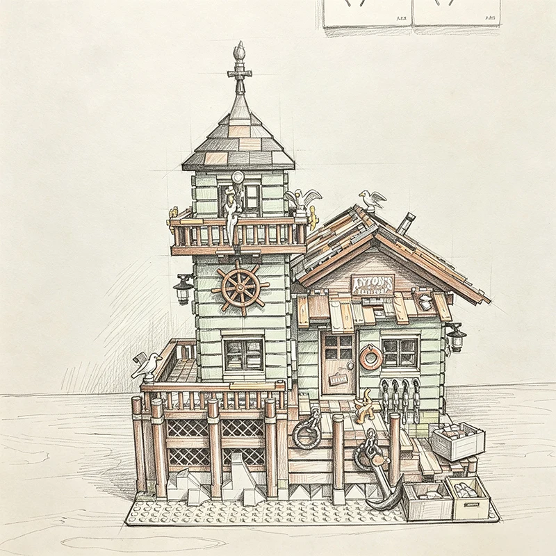 Set di Costruzioni per Decorazione della Stanza, 2049 Pezzi, Casa da Pesca, Mattoncini da Costruzione, Regali di Compleanno e Natale per Adulti