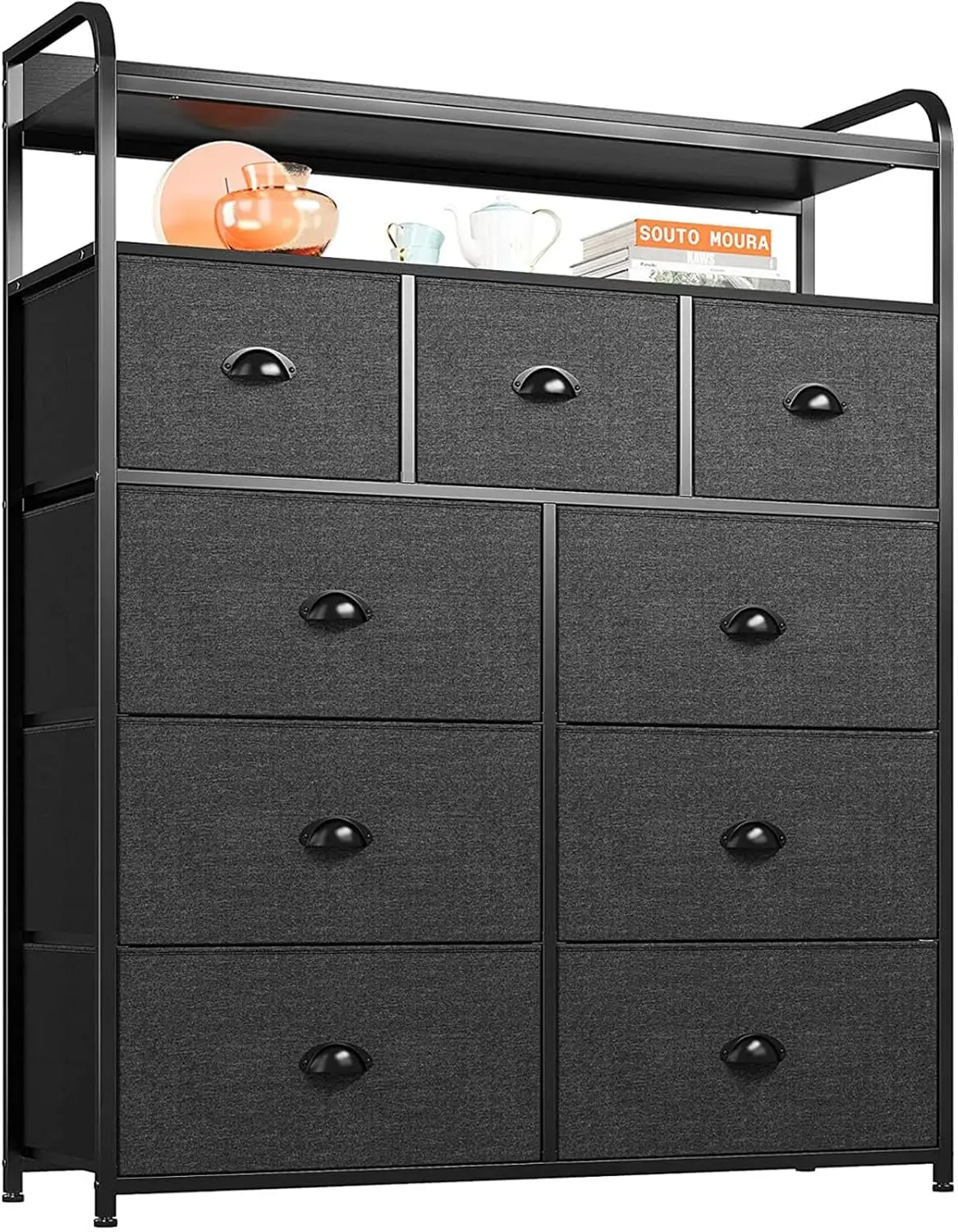 

Dressers & Chests of Drawers for Bedroom, Sturdy Metal Frame, Large Tall Bedroom Dresser, Black Grey