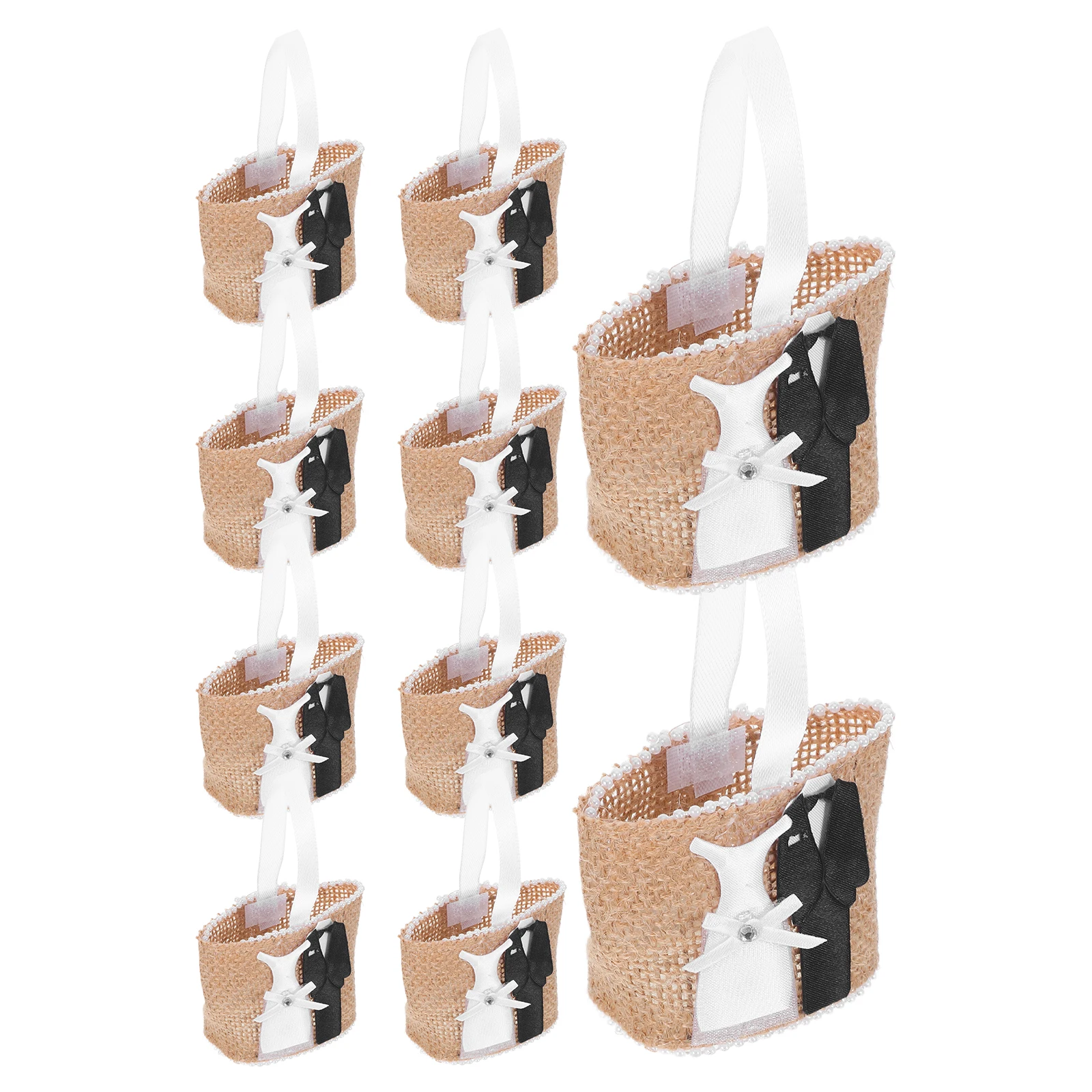 

12 Pcs Wedding Souvenir Bag Bridal Party Bags Burlap Tote with Handles Bride Gift