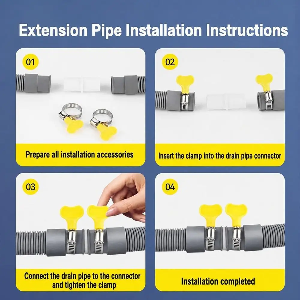 PVC Washing Machine Drain Hose Flexible Corrugated Thickened Wall Washer Drain Pipe Leak Resistant Bendable Drain Hose Extension