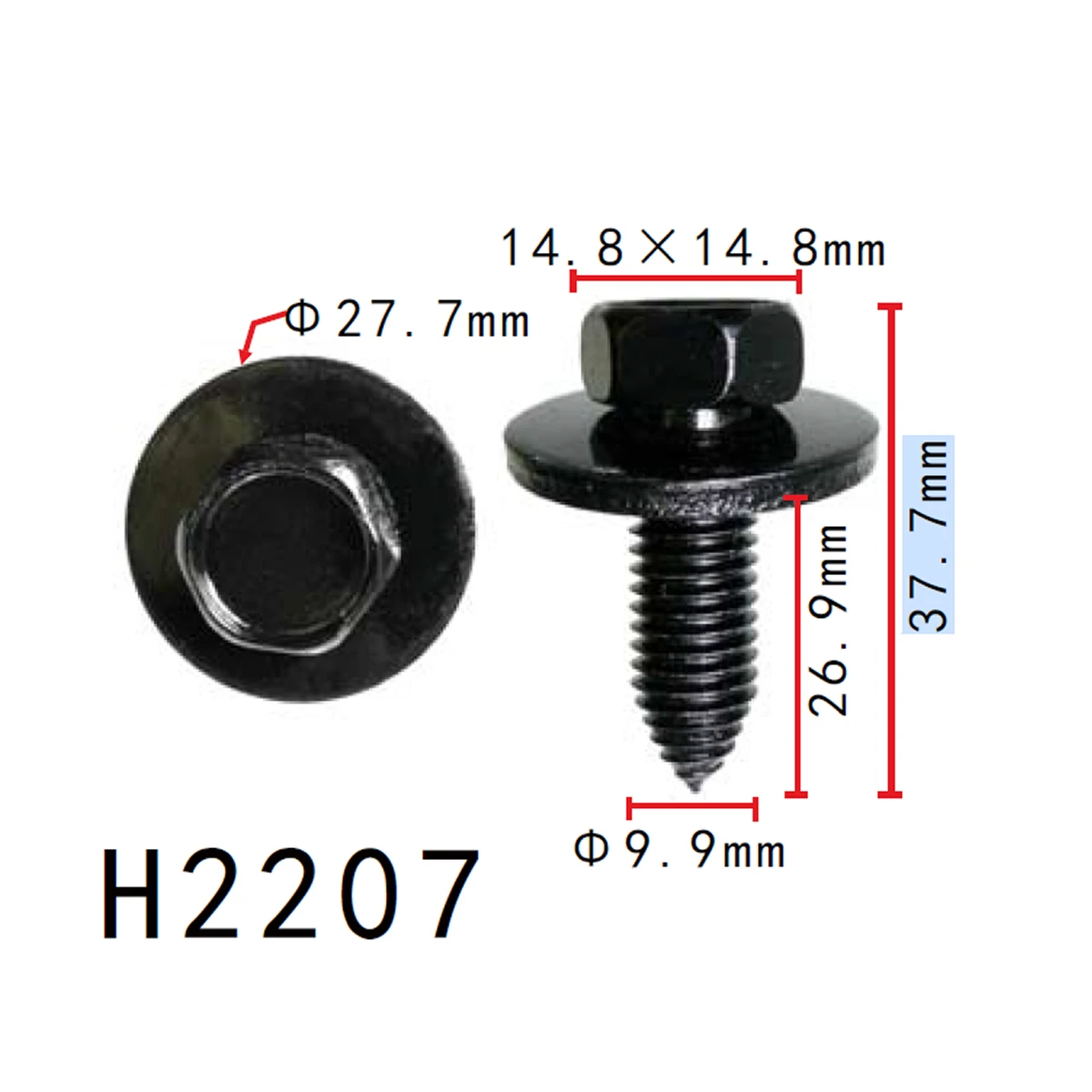 50x car metal clip Hexagon head fastener with padded bolt for GM 11504565